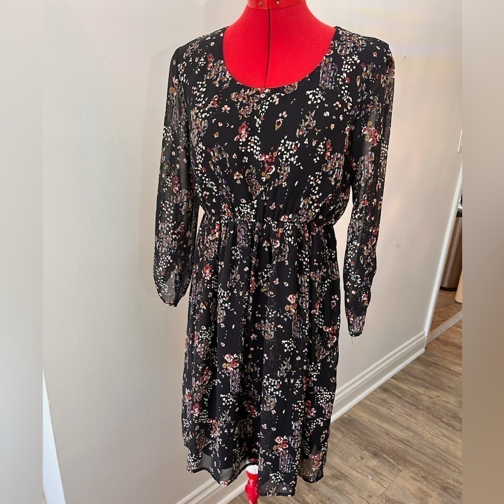 Black Floral Boho Pink Blush Lined Midi Dress